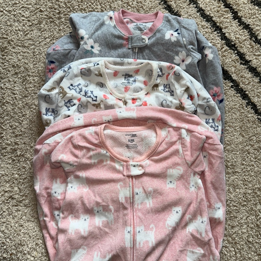 Carters Brand - Baby Sleepers with Cat and Floral Patterns